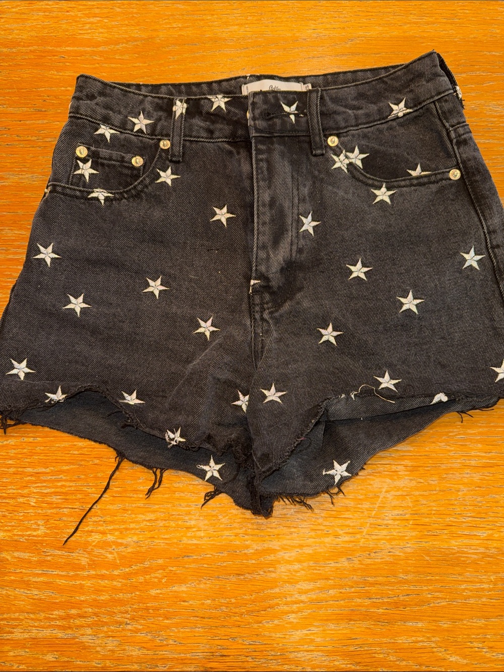 Adika Black Denim Star-Embroidered High-Rise Shorts